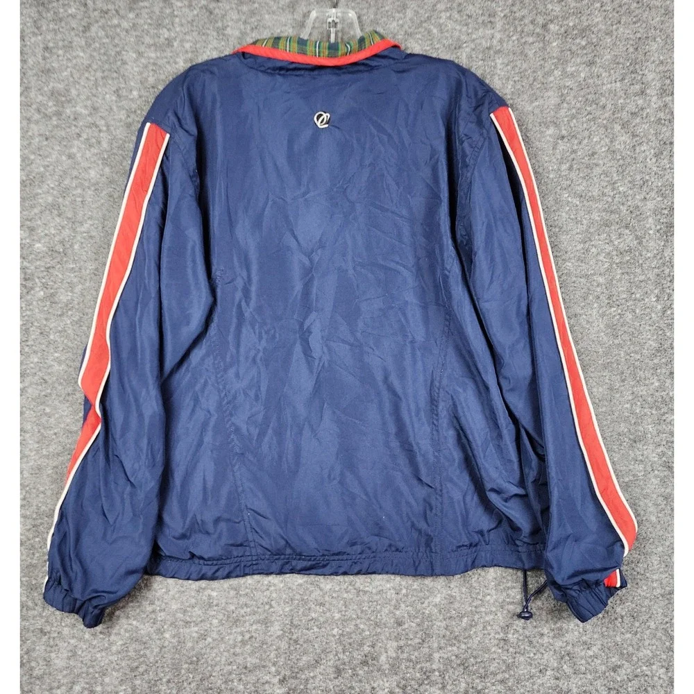 Oleg Cassini Sport Windbreaker Mens Medium Navy Blue Plaid Lined Vintage Jacket